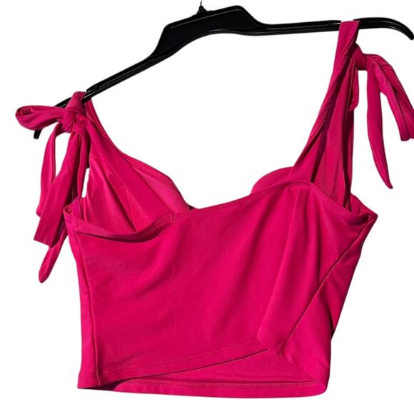 Old Navy Women's L Tie-Shoulder Underwire Tankini Swim Top Flamingo Pink Bright - Picture 4 of 5